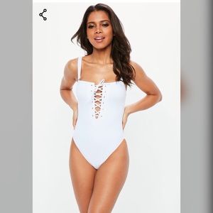 White bandeau Laceup Swimsuit